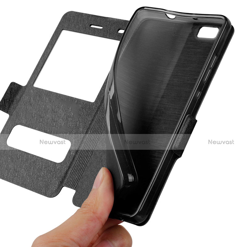 Leather Case Stands Flip Cover for Huawei P8 Lite Black