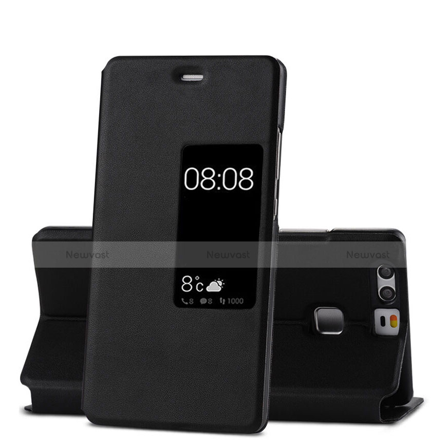 Leather Case Stands Flip Cover for Huawei P9 Black