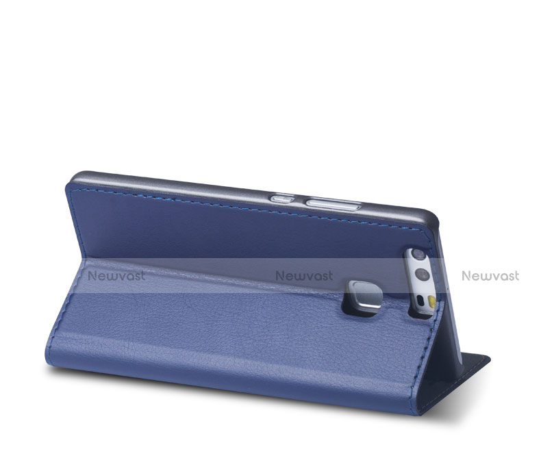 Leather Case Stands Flip Cover for Huawei P9 Blue