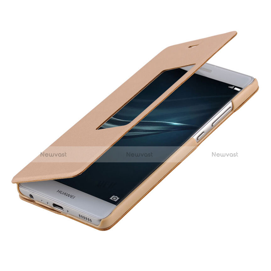 Leather Case Stands Flip Cover for Huawei P9 Gold