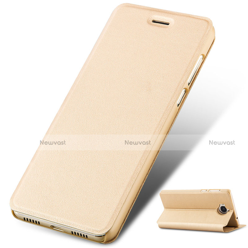 Leather Case Stands Flip Cover for Huawei Y6 (2017) Gold