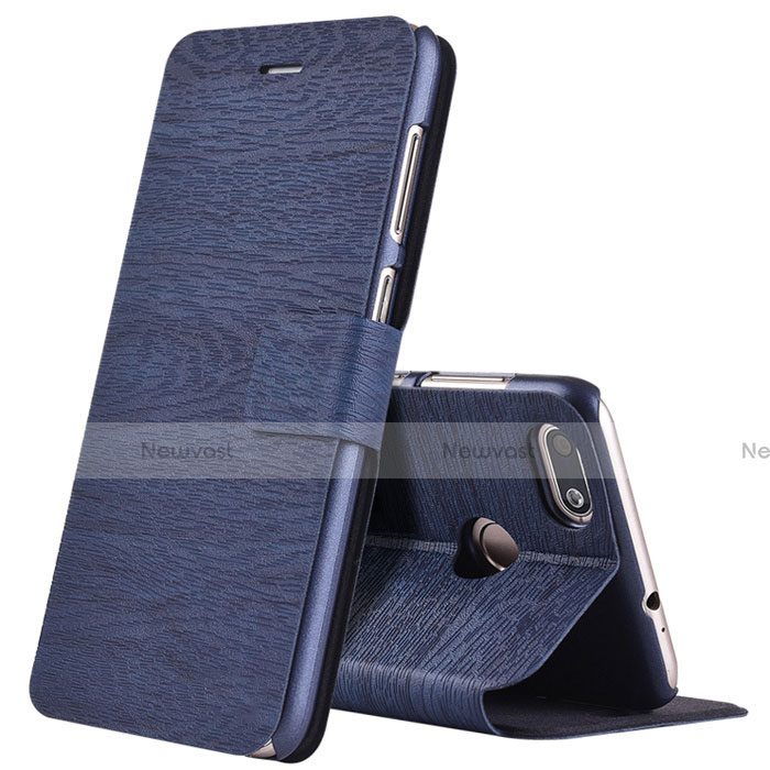 Leather Case Stands Flip Cover for Huawei Y6 Pro (2017) Blue