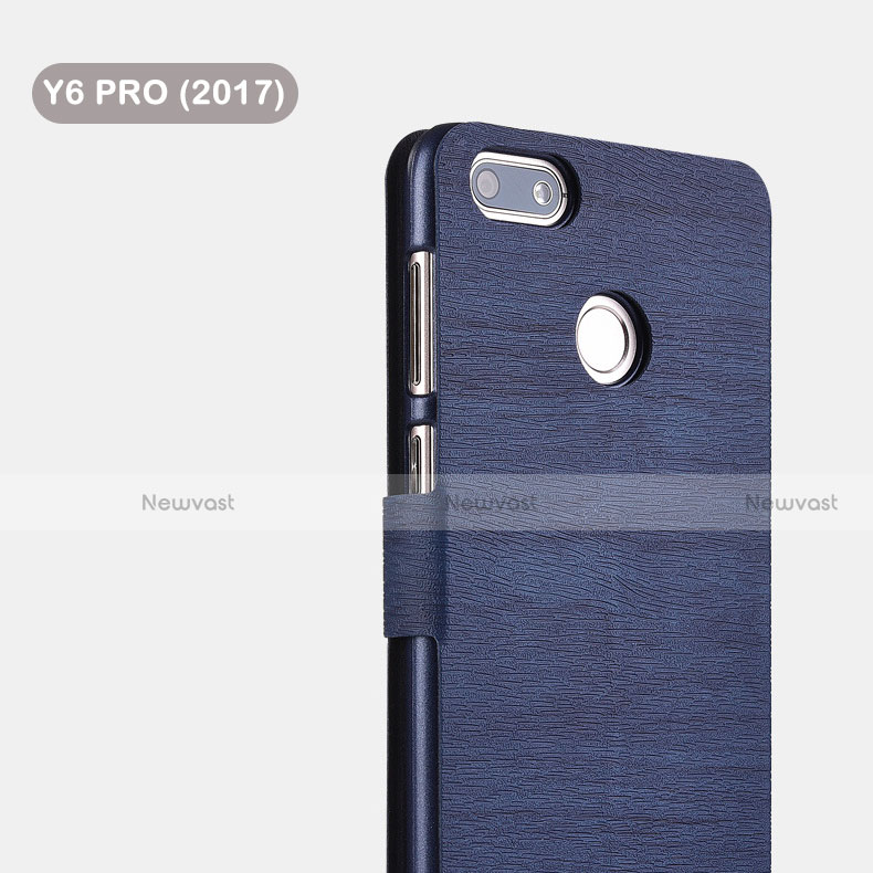 Leather Case Stands Flip Cover for Huawei Y6 Pro (2017) Blue