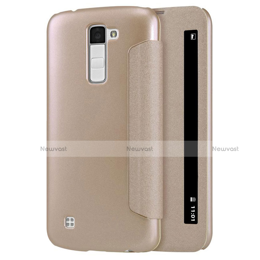 Leather Case Stands Flip Cover for LG K10 Gold
