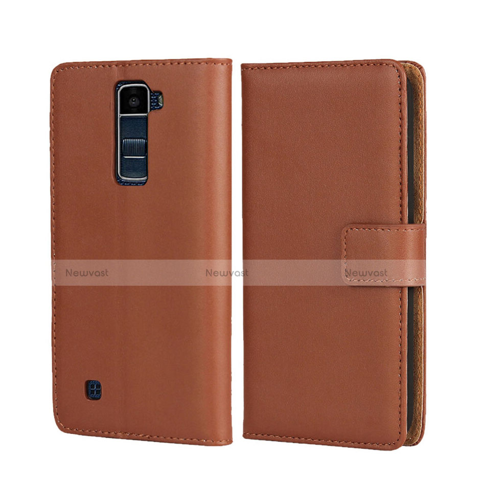 Leather Case Stands Flip Cover for LG K7 Brown