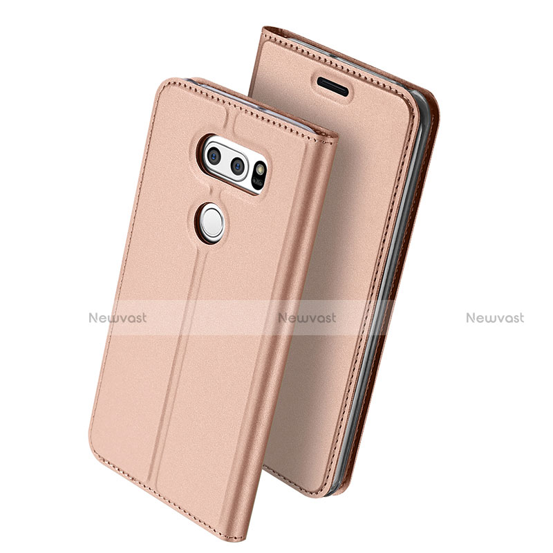 Leather Case Stands Flip Cover for LG V30 Rose Gold