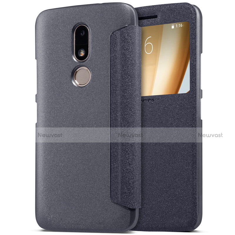 Leather Case Stands Flip Cover for Motorola Moto M XT1662 Black