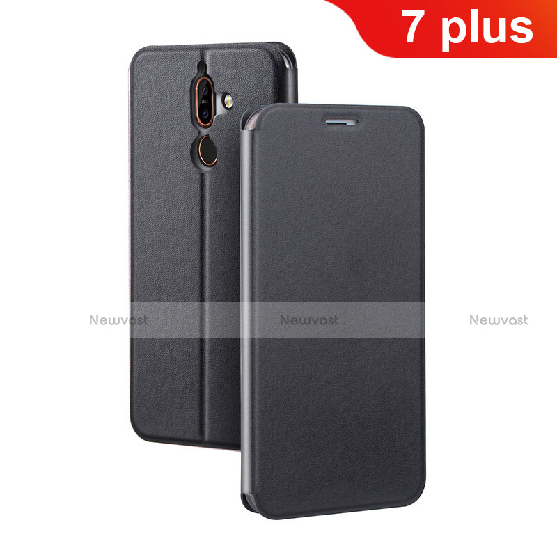 Leather Case Stands Flip Cover for Nokia 7 Plus Black