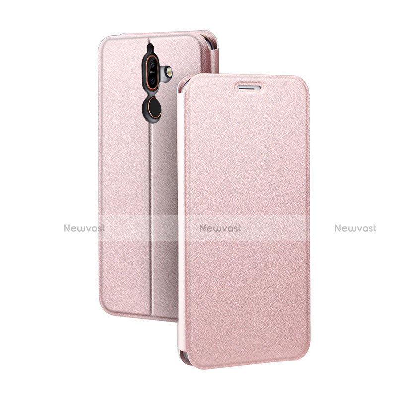 Leather Case Stands Flip Cover for Nokia 7 Plus Rose Gold