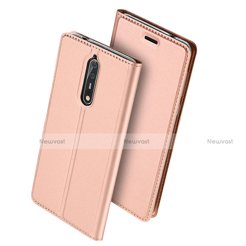 Leather Case Stands Flip Cover for Nokia 8 Pink