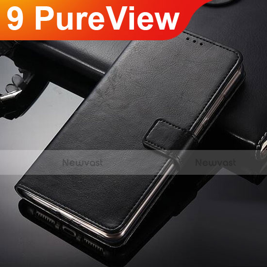 Leather Case Stands Flip Cover for Nokia 9 PureView Black