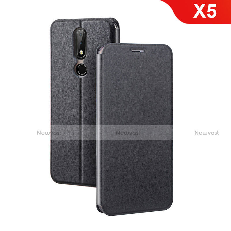 Leather Case Stands Flip Cover for Nokia X5 Black
