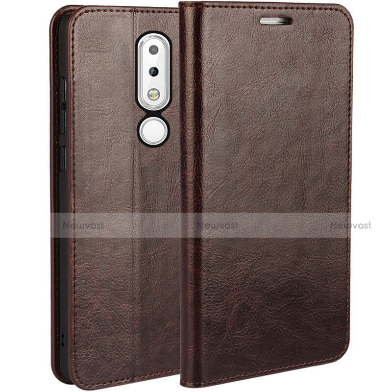 Leather Case Stands Flip Cover for Nokia X6 Brown