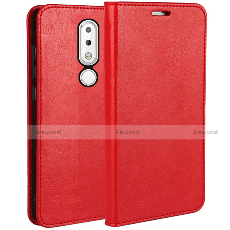 Leather Case Stands Flip Cover for Nokia X6 Red