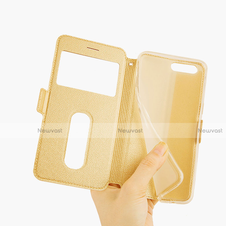 Leather Case Stands Flip Cover for OnePlus 5 Gold