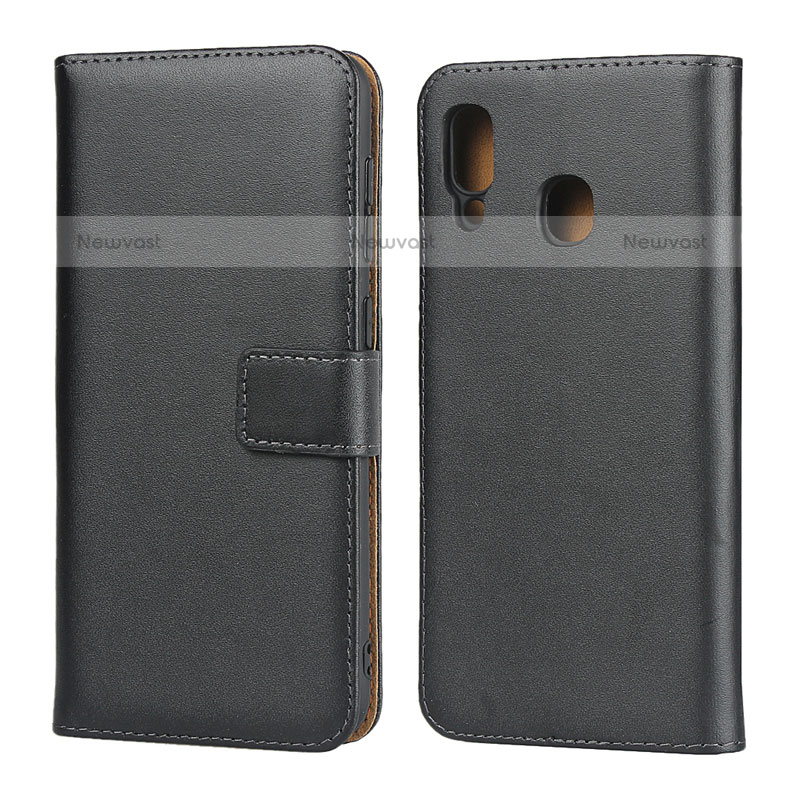 Leather Case Stands Flip Cover for Samsung Galaxy A20 Black