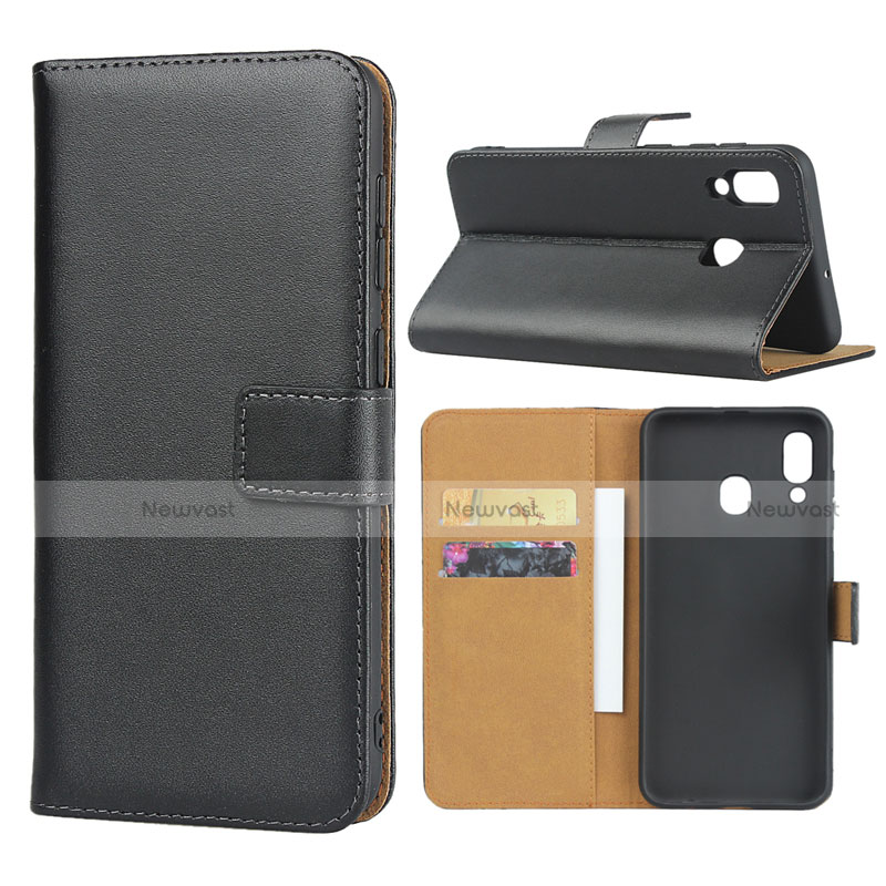 Leather Case Stands Flip Cover for Samsung Galaxy A30 Black