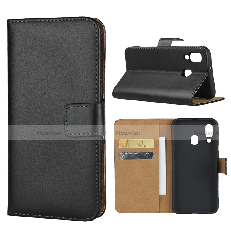 Leather Case Stands Flip Cover for Samsung Galaxy A40 Black