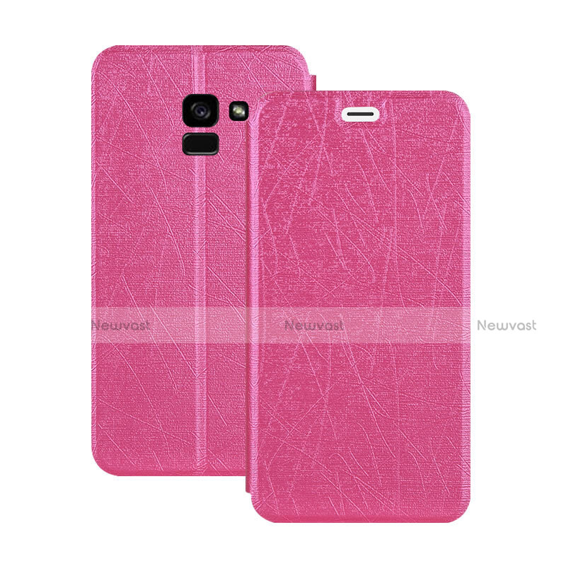 Leather Case Stands Flip Cover for Samsung Galaxy A5 (2018) A530F Hot Pink