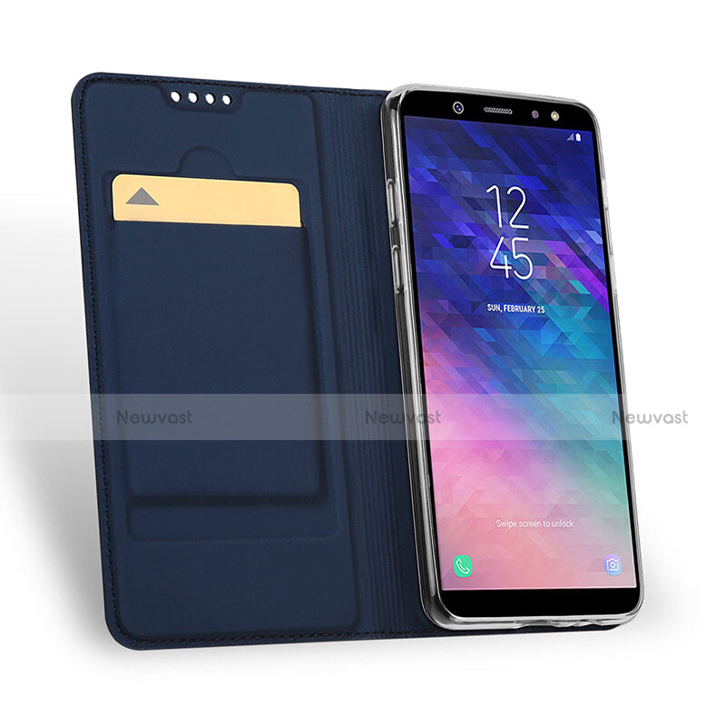 Leather Case Stands Flip Cover for Samsung Galaxy A6 (2018) Blue