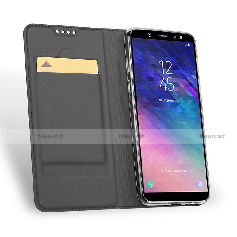 Leather Case Stands Flip Cover for Samsung Galaxy A6 (2018) Dual SIM Black