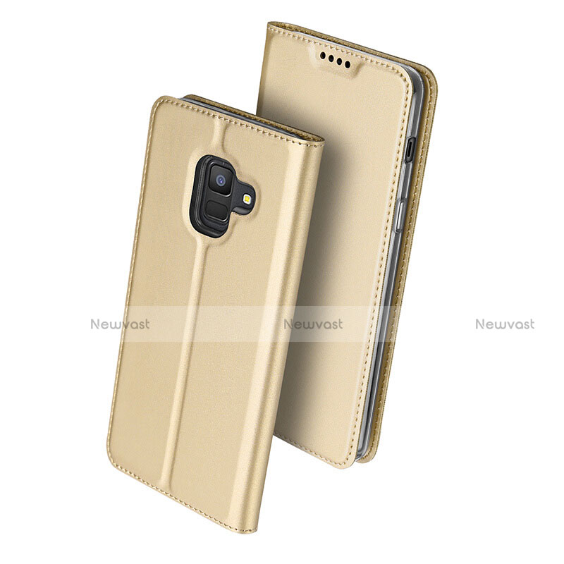 Leather Case Stands Flip Cover for Samsung Galaxy A6 (2018) Dual SIM Gold