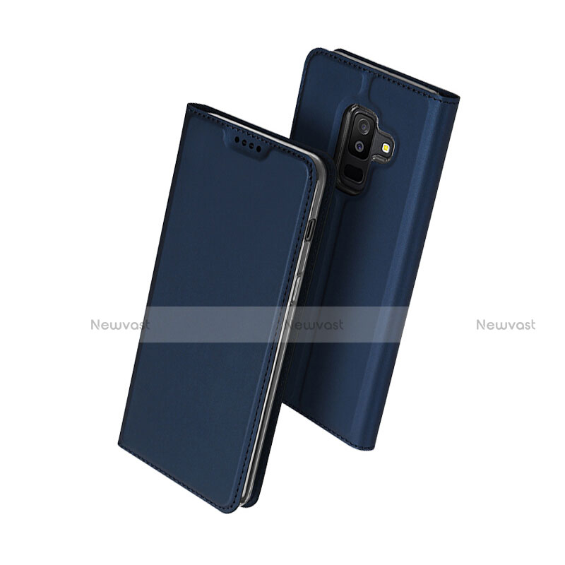 Leather Case Stands Flip Cover for Samsung Galaxy A6 Plus (2018) Blue