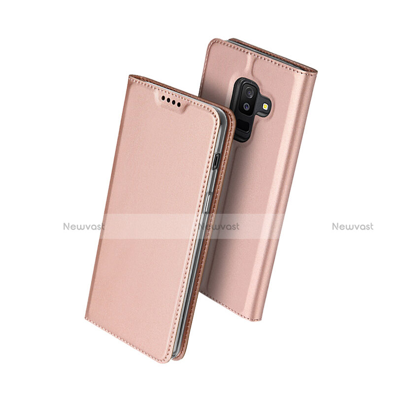 Leather Case Stands Flip Cover for Samsung Galaxy A6 Plus (2018) Pink