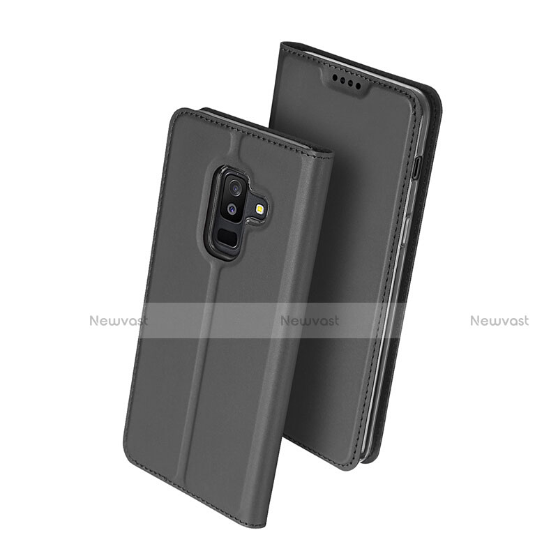 Leather Case Stands Flip Cover for Samsung Galaxy A6 Plus Black