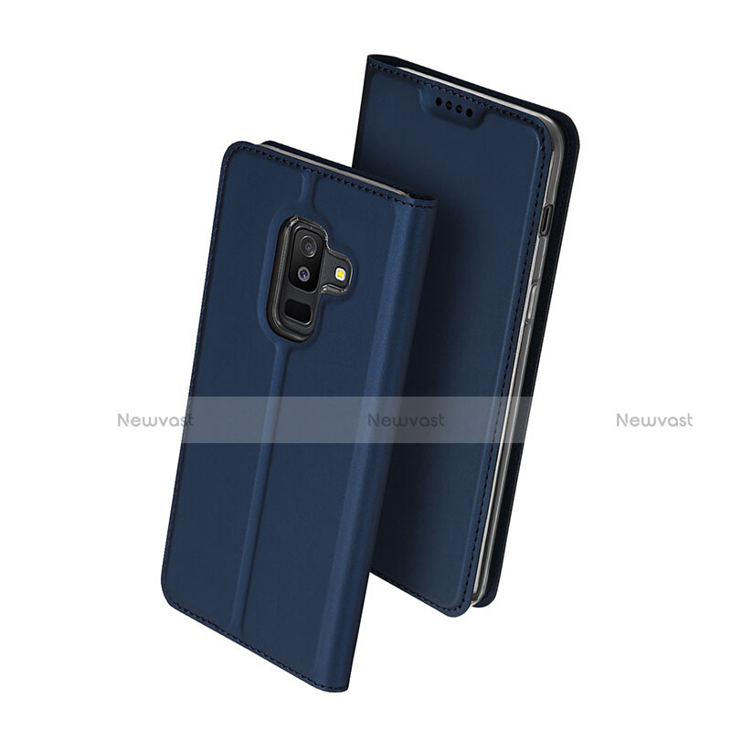 Leather Case Stands Flip Cover for Samsung Galaxy A6 Plus Blue