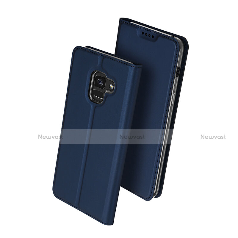 Leather Case Stands Flip Cover for Samsung Galaxy A8 (2018) A530F Blue