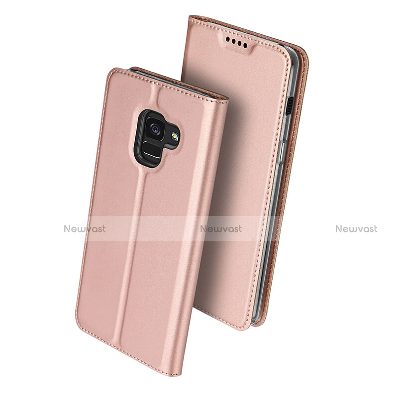 Leather Case Stands Flip Cover for Samsung Galaxy A8 (2018) A530F Rose Gold
