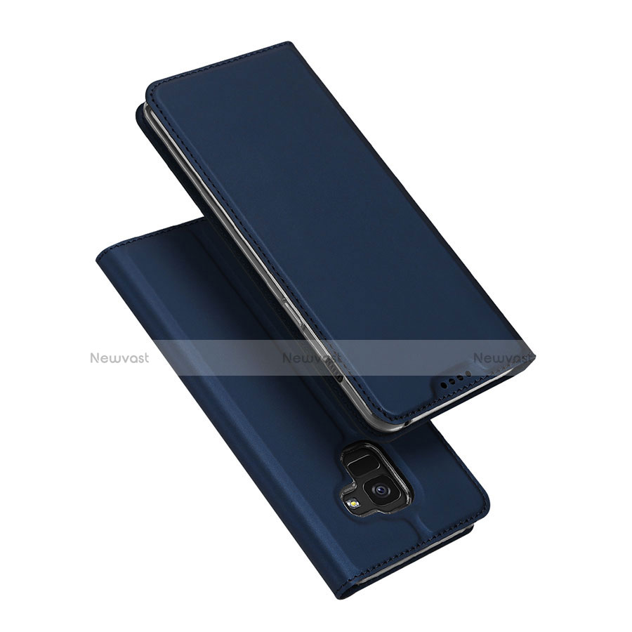 Leather Case Stands Flip Cover for Samsung Galaxy A8 (2018) Duos A530F Blue