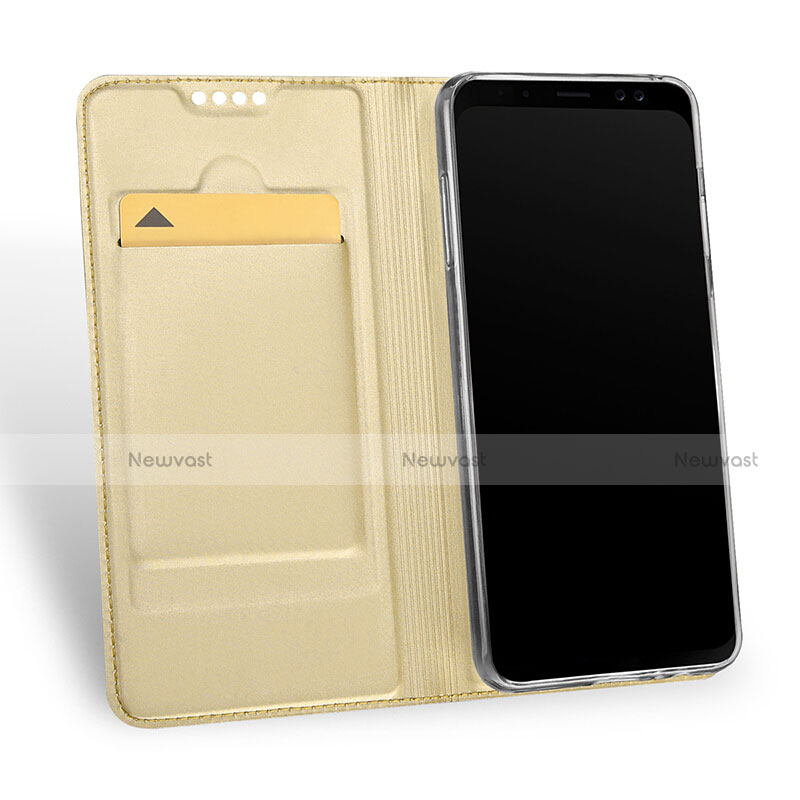 Leather Case Stands Flip Cover for Samsung Galaxy A8+ A8 Plus (2018) A730F Gold