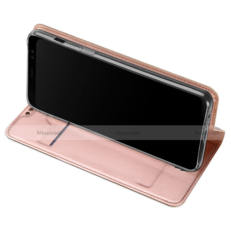 Leather Case Stands Flip Cover for Samsung Galaxy A8+ A8 Plus (2018) Duos A730F Rose Gold