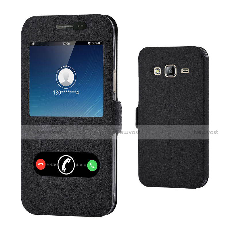 Leather Case Stands Flip Cover for Samsung Galaxy Amp Prime J320P J320M Black