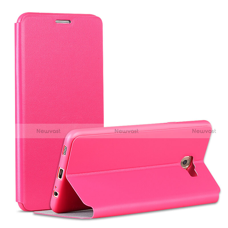 Leather Case Stands Flip Cover for Samsung Galaxy C7 Pro C7010 Hot Pink