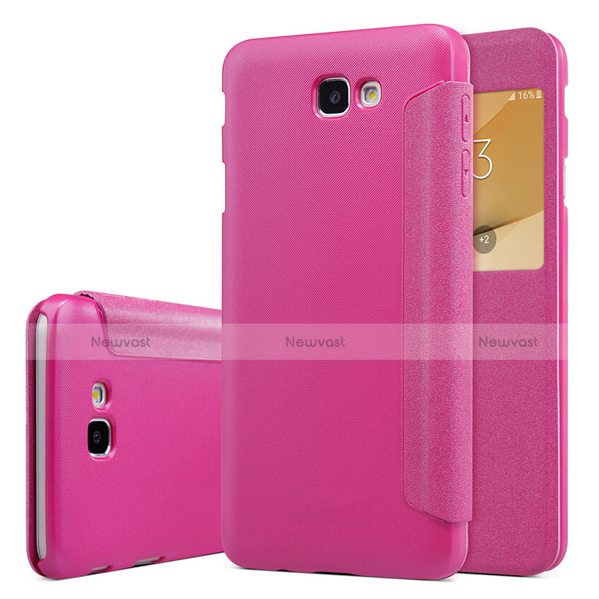 Leather Case Stands Flip Cover for Samsung Galaxy J5 Prime G570F Hot Pink