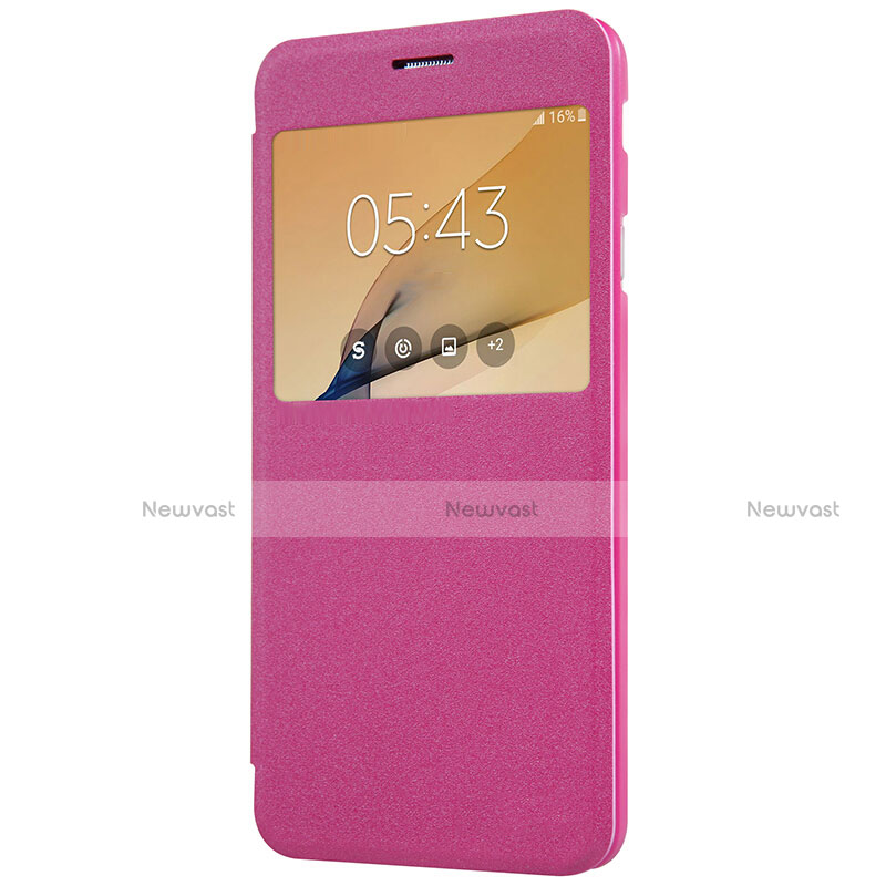 Leather Case Stands Flip Cover for Samsung Galaxy J5 Prime G570F Hot Pink