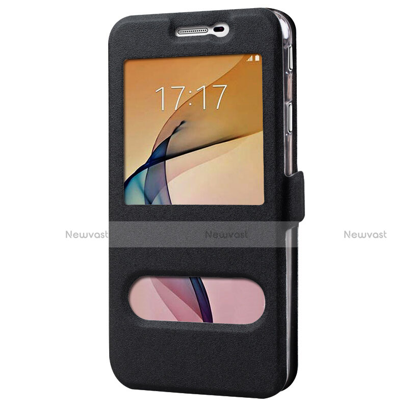 Leather Case Stands Flip Cover for Samsung Galaxy J7 Prime Black