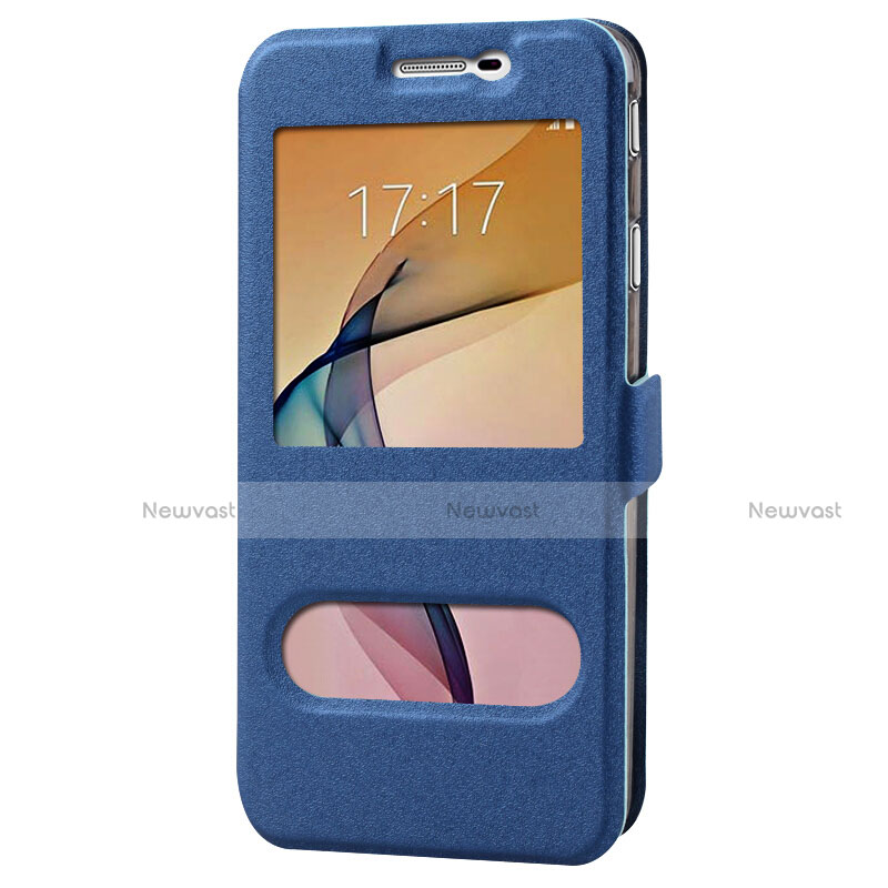 Leather Case Stands Flip Cover for Samsung Galaxy J7 Prime Blue