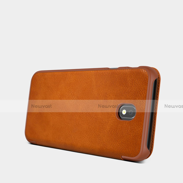 Leather Case Stands Flip Cover for Samsung Galaxy J7 Pro Brown