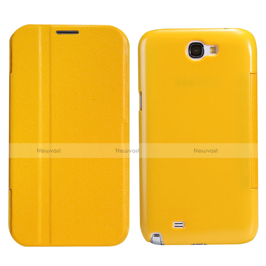 Leather Case Stands Flip Cover for Samsung Galaxy Note 2 N7100 N7105 Yellow