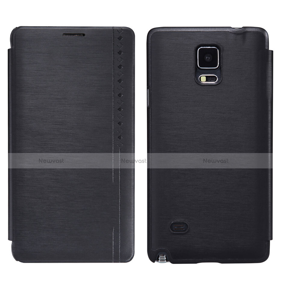 Leather Case Stands Flip Cover for Samsung Galaxy Note 4 SM-N910F Black