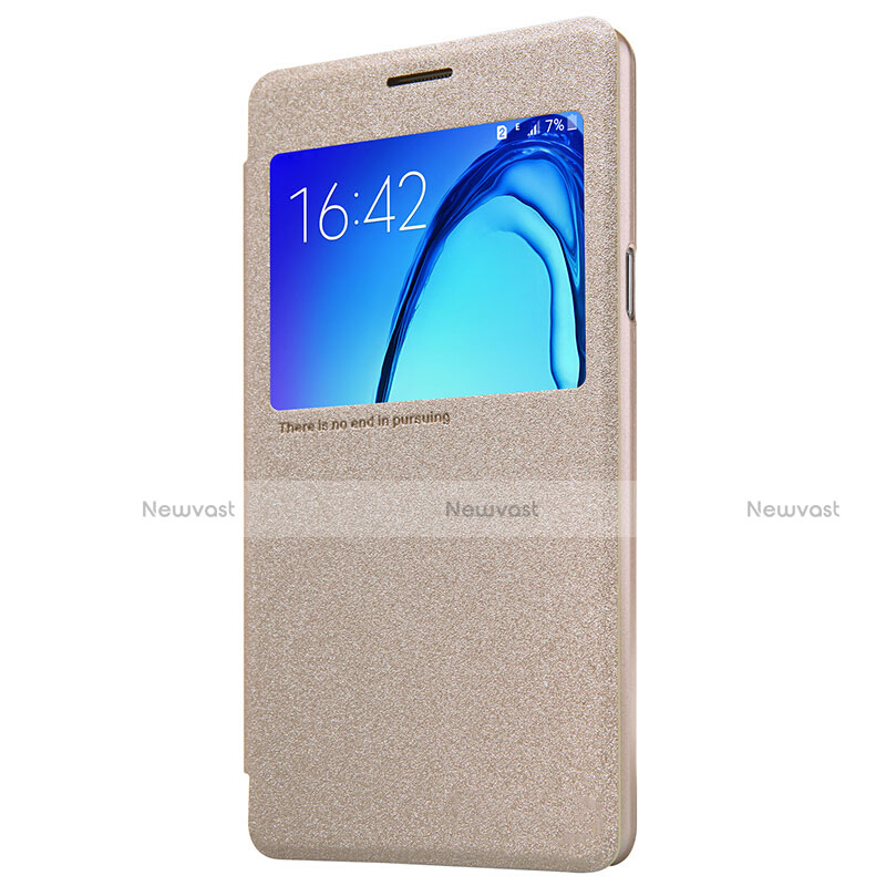 Leather Case Stands Flip Cover for Samsung Galaxy On5 G550FY Gold