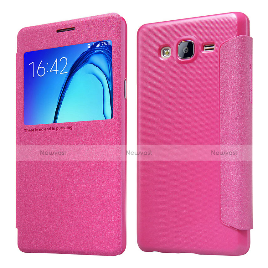 Leather Case Stands Flip Cover for Samsung Galaxy On5 Pro Hot Pink