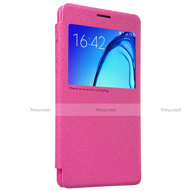 Leather Case Stands Flip Cover for Samsung Galaxy On5 Pro Hot Pink