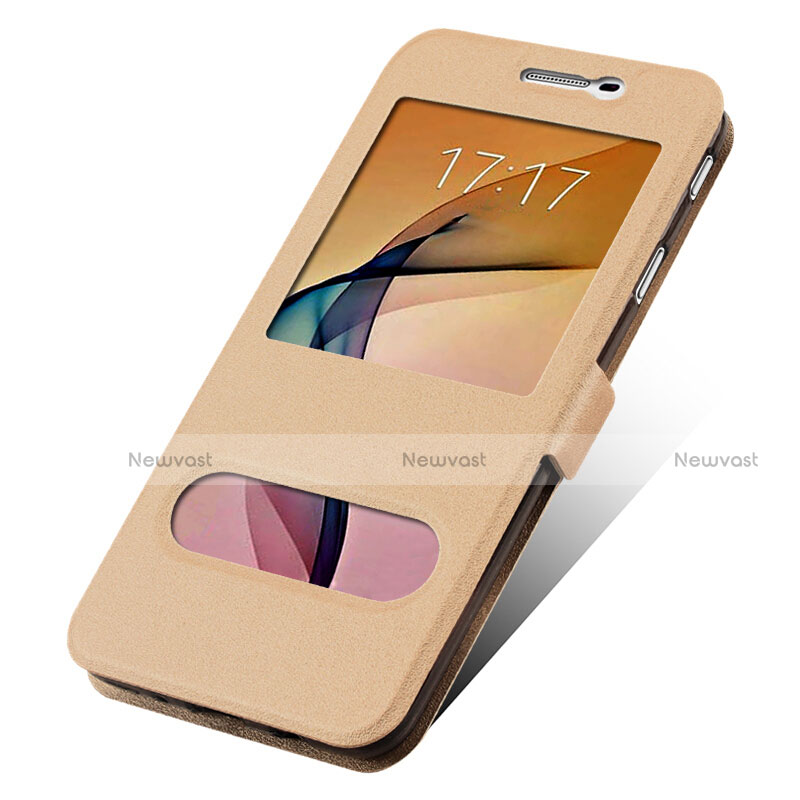 Leather Case Stands Flip Cover for Samsung Galaxy On7 (2016) G6100 Gold