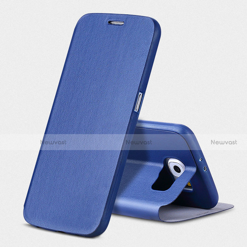 Leather Case Stands Flip Cover for Samsung Galaxy S6 Duos SM-G920F G9200 Blue