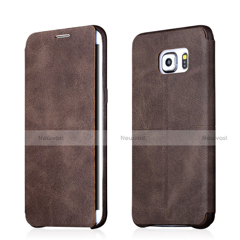 Leather Case Stands Flip Cover for Samsung Galaxy S6 Edge+ Plus SM-G928F Brown